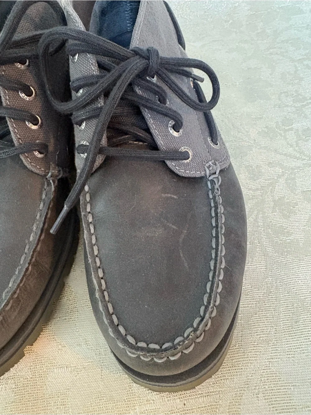 Sperry Leather & Canvass Topsider Shoes - Lace-Up Comfort in Gray
